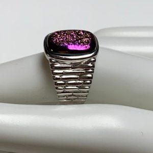 925 Sterling Iridescent  Druzy Stone Ring
